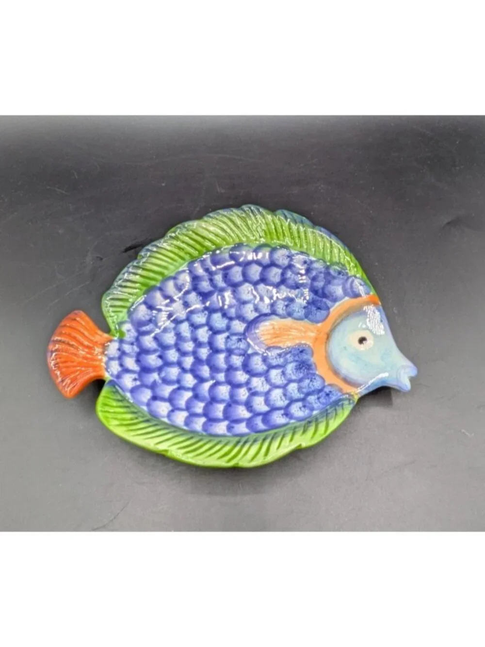 Pier 1 Imports Dolomite Fish Plate Trinket Dish Colorful Handpainted 8x6